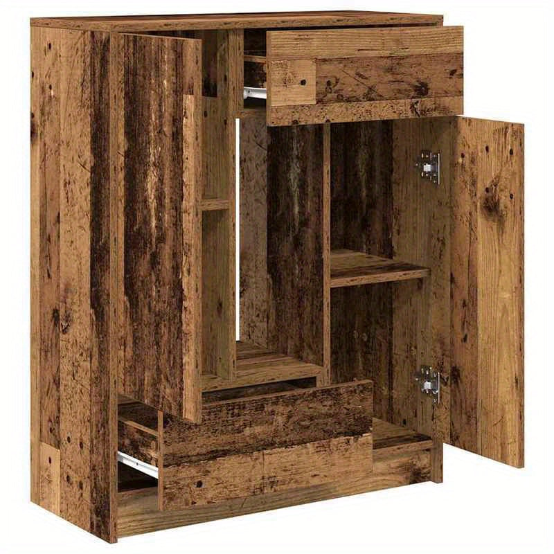 Modern Rustic Hardwood Sideboard with Drawers and Doors - 73x31x90cm, Natural Wood Finish, Ample Storage for Living Room or Dining Area, Wooden Decor