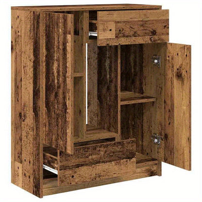 Modern Rustic Hardwood Sideboard with Drawers and Doors - 73x31x90cm, Natural Wood Finish, Ample Storage for Living Room or Dining Area, Wooden Decor
