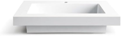 RICA Washbasin Surface Mounted Sink Square 60x40cm with Tap Hole, Durable, Modern, Chemical Resistant, Warm Touch, White Made of Conglomerate - QUORE
