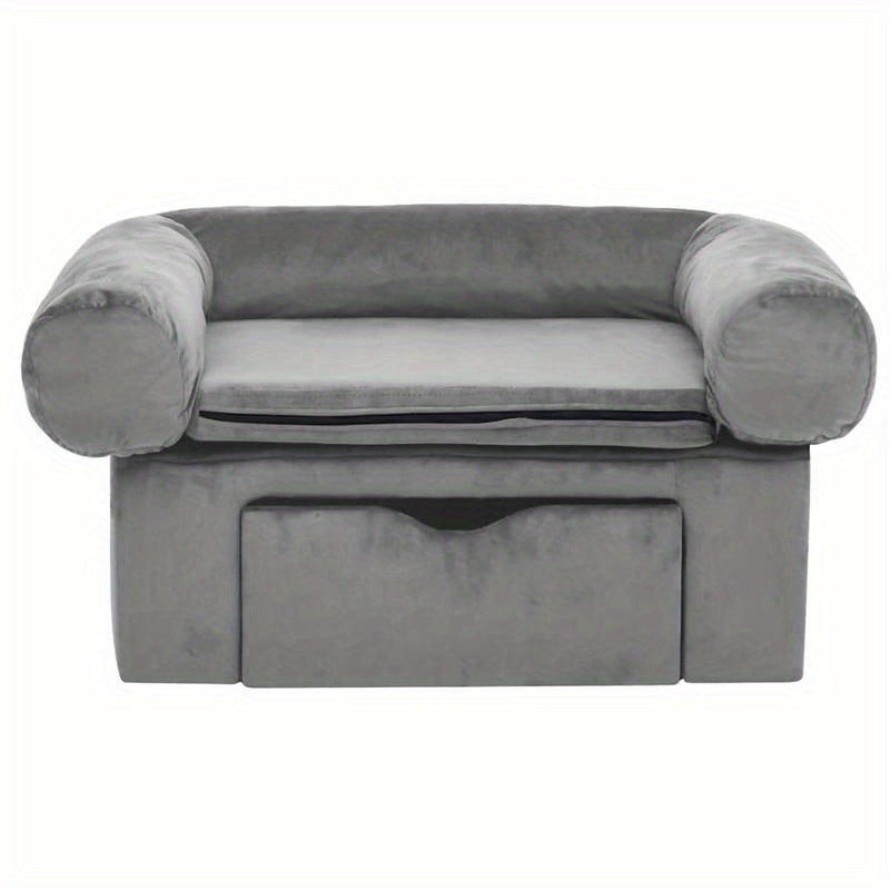 Gray Dog Sofa with Drawer 75x50x38cm Soft and Comfortable Convenient Storage Body-Fitting Easy to Clean Versatile for Home Suitable for Small-Medium Dogs