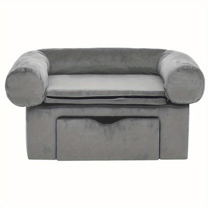 Gray Dog Sofa with Drawer 75x50x38cm Soft and Comfortable Convenient Storage Body-Fitting Easy to Clean Versatile for Home Suitable for Small-Medium Dogs
