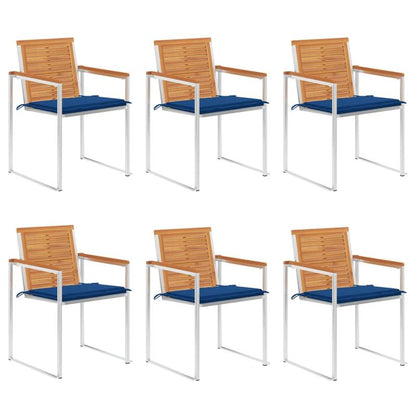 Tuinstoelen – Buitenstoelen – Houten Stoelen – Balkonstoelen – Terrasstoelen – Set van 6 – Acaciahout Met Kussens – Inklapbaar & Duurzaam