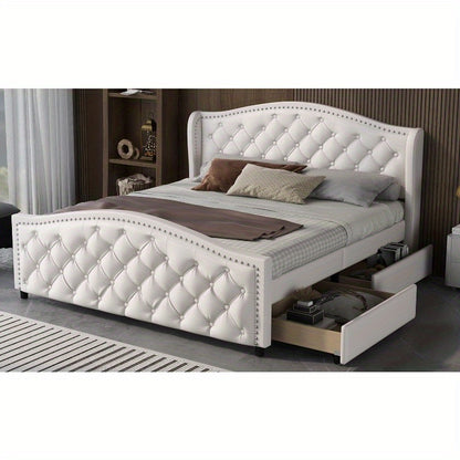 Polsterbett 140x200 cm – Gestoffeerd Bed – Tweepersoonsbed – Slaapbank – Guestbed – Met Metalen Frame – Tufted Hoofdbord – 2 Opberglades – Comfortabel & Stijlvol