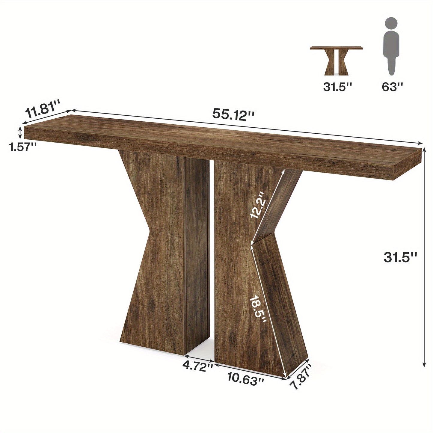 Moderne Sidetable – Haltafel – Gangtafel – Console Tafel – Smalle Wandtafel – Espresso Bruin – K-Vormig Frame – Verouderd MDF Blad – 140 cm – Engineered Wood – Zwart Metalen Poten