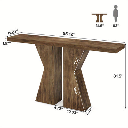 Moderne Sidetable – Haltafel – Gangtafel – Console Tafel – Smalle Wandtafel – Espresso Bruin – K-Vormig Frame – Verouderd MDF Blad – 140 cm – Engineered Wood – Zwart Metalen Poten