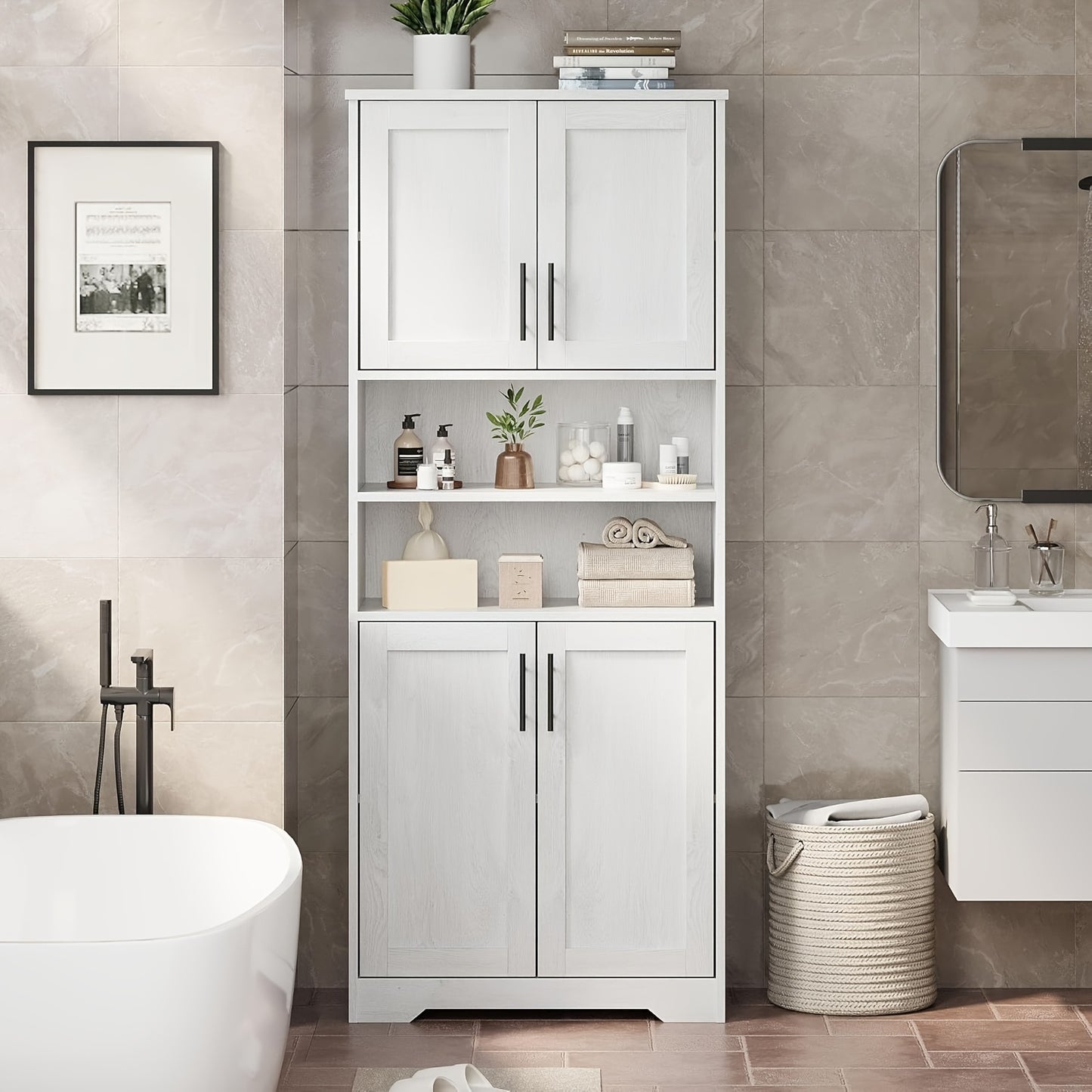 Badkamerkast – Opbergkast – Kolomkast – Hoge Kast – Wastafelonderkast – 170 cm Hoog – MDF Hout Material – Verstelbare Planken – Vrijstaand