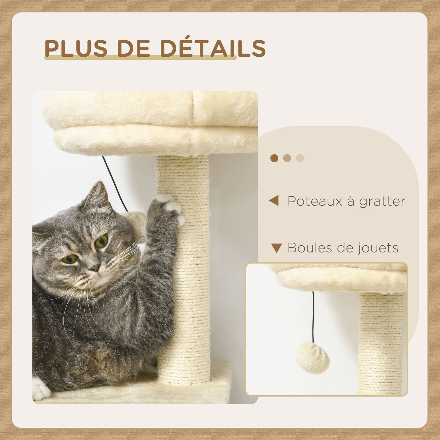 Krabpaal – Kattenboom – Kattenhuis – Krabmeubel – Kattenpaal – 171 cm Hoog – Met 2 Nestjes en 6 Platforms – Natuurlijk Sisal & Hangpompons