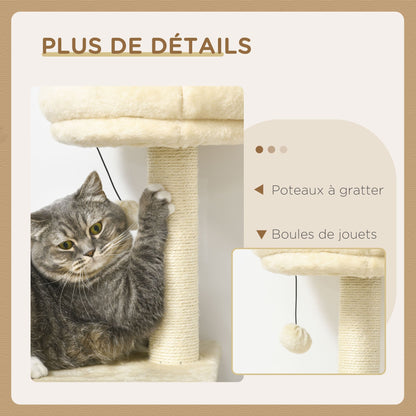 Krabpaal – Kattenboom – Kattenhuis – Krabmeubel – Kattenpaal – 171 cm Hoog – Met 2 Nestjes en 6 Platforms – Natuurlijk Sisal & Hangpompons