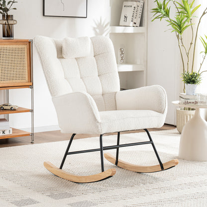 Relaxstoel – Fauteuil – Loungestoel – Schommelstoel – Draaifauteuil – Witte Relaxstoel Met Voetensteun – Breed Zitvlak 65 cm – Stevige Schommelmechaniek Met Hoofdsteun