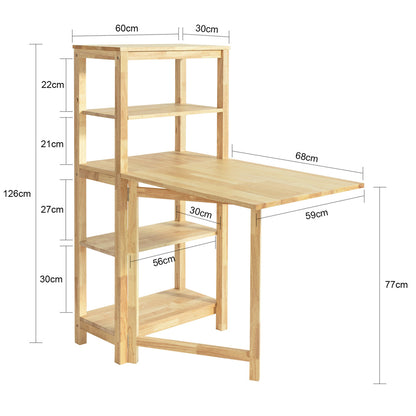 1pc Folding Dining Table 45 X 45 X 32 Cm with Shelf in Hevea Wood for Kitchen Dining Room Sobuy FWT70-N