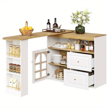 Dressoir – Sideboard – Ladekast – Buffetkast – Opbergkast – 360° Draaibaar – Wit Met Gouden Accenten – Modern Minimalistisch Design – Ruime Opbergruimte Met 2 Lades En Open Vakken