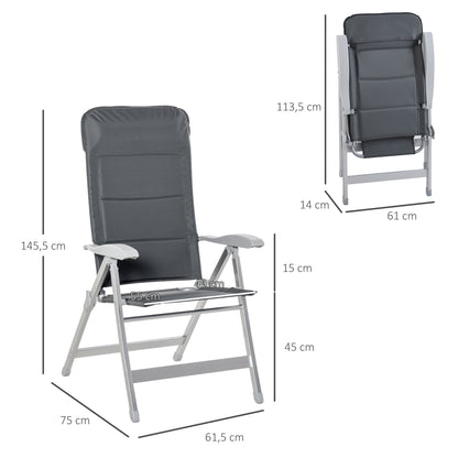 Tuinstoelen – Klapstoelen – Balkonstoelen – Campingstoelen – Verstelbare Tuinstoelen Donkergrijs – Aluminium Frame – Inklapbaar Met Hoge Rugleuning