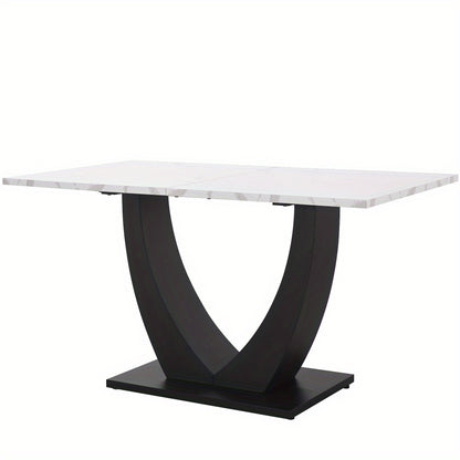 Eettafel – Keukentafel – Eetkamertafel – Tafel – Tafeltje – 140x80 cm – MDF Marmerprint – Metalen Frame – Verstelbare Pootjes