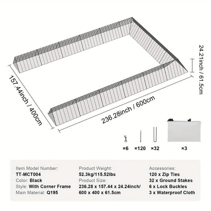 Kippenren – Kippenhok – Uitloopren – Buitenren – Konijnenren – Stalen Frame – Groot Formaat 6x4m – Draagbaar & Weerbestendig