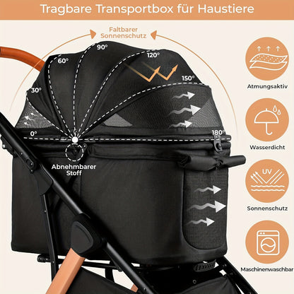 Hondenbuggy – Dierenwagen – Wandelwagen – Pet Stroller – Huisdierenbuggy – Opvouwbaar – Verstelbaar Handvat – Aluminium & Stalen Frame – 24,95 kg Draagvermogen – Schokdempers & All-Terrain Wielen