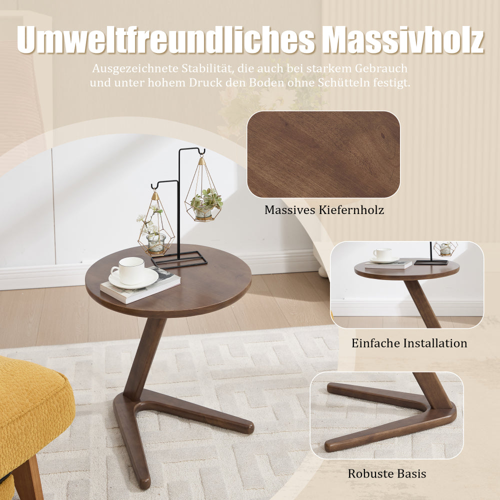 Bijzettafel – Tafeltje – Nachtkastje – Sidetable – Banktafel – Rond – Houtlook – Ruimtebesparend Design – Z-vormige Voet Stabiel