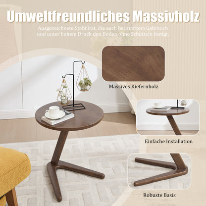 Bijzettafel – Tafeltje – Nachtkastje – Sidetable – Banktafel – Rond – Houtlook – Ruimtebesparend Design – Z-vormige Voet Stabiel