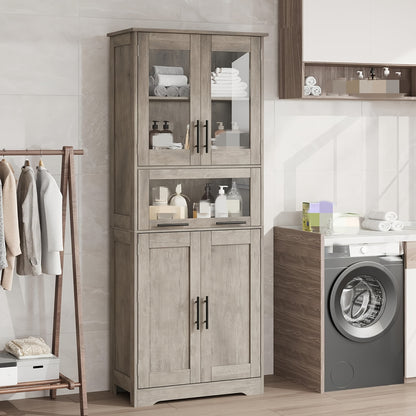 Badkamerkast – Badkamermeubel – Kolomkast – Opbergkast – Spiegelkast – Vrijstaand – Met Glazen Deuren – Verstelbare Planken – Metalen Frame – Modern Design
