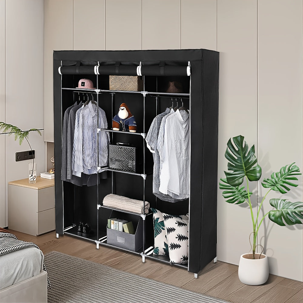 Kledingkast – Garderobekast – Kleerkast – Opbergkast – Garderobe – Grote Inhoud 150x45x175 cm – Lichtgewicht Niet-Geweven Stof – Met 3 Deuren en Kledingroede