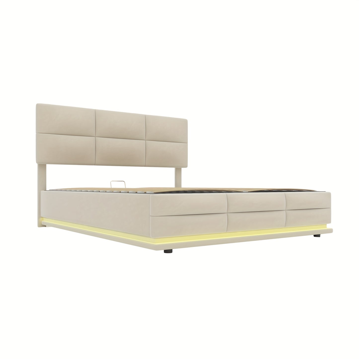 Bedframe – Bed – Bedbodem – Platformbed – Opbergbed – Beige – 140x200 cm – Hydraulisch Systeem – Zachte Huidvriendelijke Stof