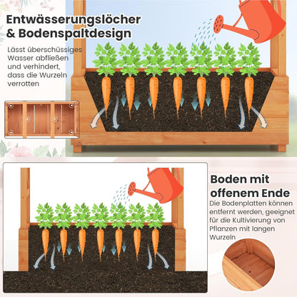 Houten Plantenbak – Verhoogde Tuinbak – Bloembak – Kruidenbak – Klimplantenbak – Met Klimhulp en Hangdak – Stevig Dennenhout – Waterafstotend Oranje 110x44x182 cm