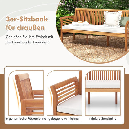 Tuinbank – Buitenbank – Houten Bank – Balkonbank – Parkbank – Acaciahout – 3-Zits – Inclusief Zitkussen – Draagvermogen 540 kg