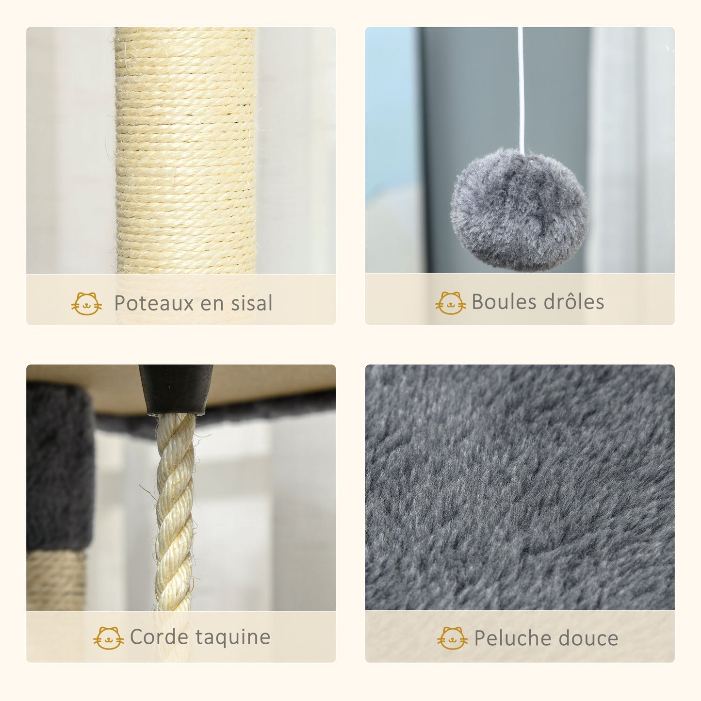 Kattenklimboom – Kattenboom – Klimpaal – Krabpaal – Speelboom – Extra Hoog 200 cm – 6 Platforms & 2 Hangmatten – Duurzaam Houtvezelplaat & Pluche