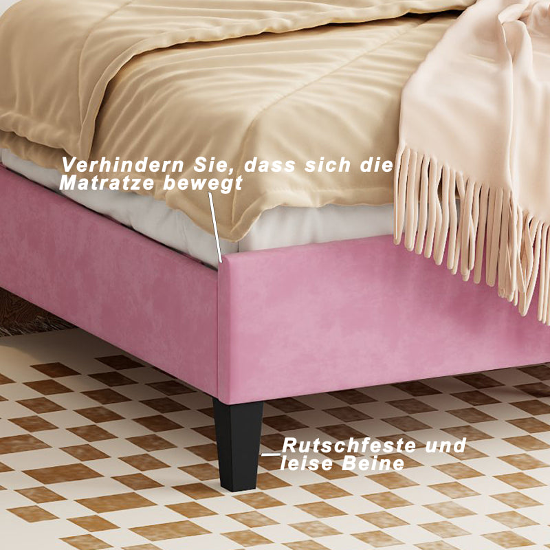Tweepersoonsbed – Gestoffeerd Bed – Bedframe – Slaapbank – Opbergbed – 140x200 cm – Bloemvormig Hoofdbord – Zachte Velvet Bekleding