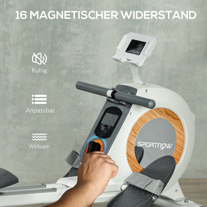 Roeitrainer – Roeimachine – Fitnessapparaat – Indoor Rower – Home Gym – 16 Verstelbare Weerstandsniveaus – LCD Display Met Telefoonhouder – Max. 150 Kg Draagkracht – Compact Design – Wit