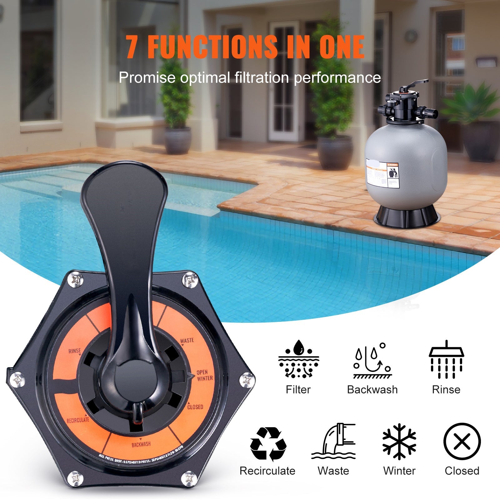 Zandfilter Voor Zwembaden – Zwembadfilter – Filterpomp – Zwembadreiniging – Waterzuivering – 55 Gallon Per Minuut – Weerbestendig Kunststof - QUORE