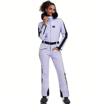 Skisuit Dames – Skipak – Skioverall – Ski Jumpsuit – Wintersport Overall – Waterafstotend Polyester – Met Capuchon – Lavender XS