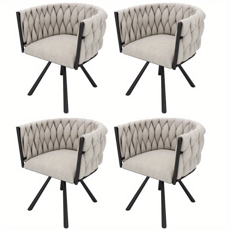 Eetkamerstoel – Bureaustoel – Draaifauteuil – Stoelenset – Linnen Bekleding – Licht Beige – Zwarte Metalen Poten – Draaibaar – Compact Formaat