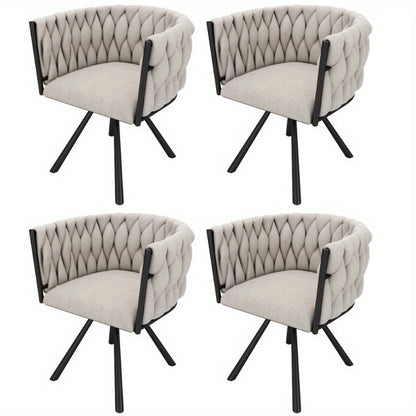 Eetkamerstoel – Bureaustoel – Draaifauteuil – Stoelenset – Linnen Bekleding – Licht Beige – Zwarte Metalen Poten – Draaibaar – Compact Formaat