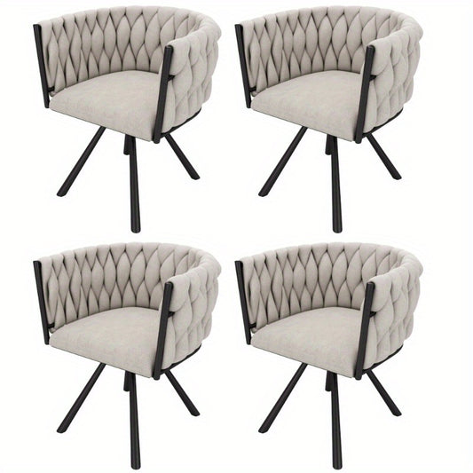 Eetkamerstoel – Bureaustoel – Draaifauteuil – Stoelenset – Linnen Bekleding – Licht Beige – Zwarte Metalen Poten – Draaibaar – Compact Formaat