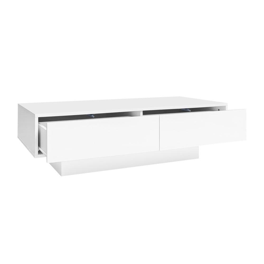 Salontafel – Woonkamertafel – Koffietafel – Bijzettafel – Tafel – Modern Hoogglans Wit – 2 Laden – 115x55x34 cm – Draagkracht 30 kg