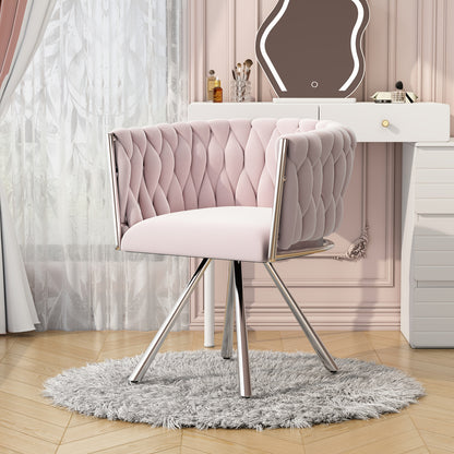 1pc Luxury Velvet Swivel Dressing Chair - Contemporary Pink Upholstery with Metal Legs, Elegant Bedroom or Vanity Stool for Makeup, Easy Assembly, No Power Needed, Makeup Vanity Chair, Modern Aesthetic, Sturdy Construction