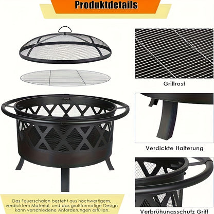 Vuurschaal – Vuurkorf – Tuinhaard – Terrasverwarmer – Vuurpot – Ø81 cm – Met Grillrooster & Vonkenvanger – Robuust Staal Met 4 Poten