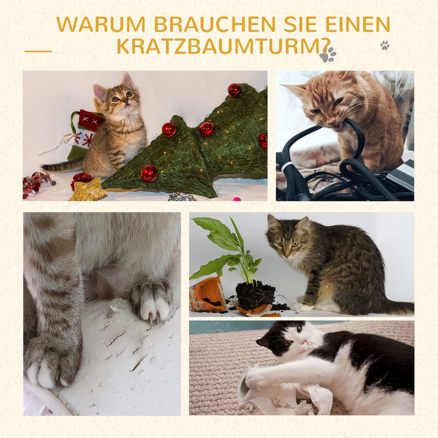Krabpaal – Kattenboom – Kattenhuis – Kattentoren – Krabmeubel – Plush Bekleding – 65x50x153 cm Groot