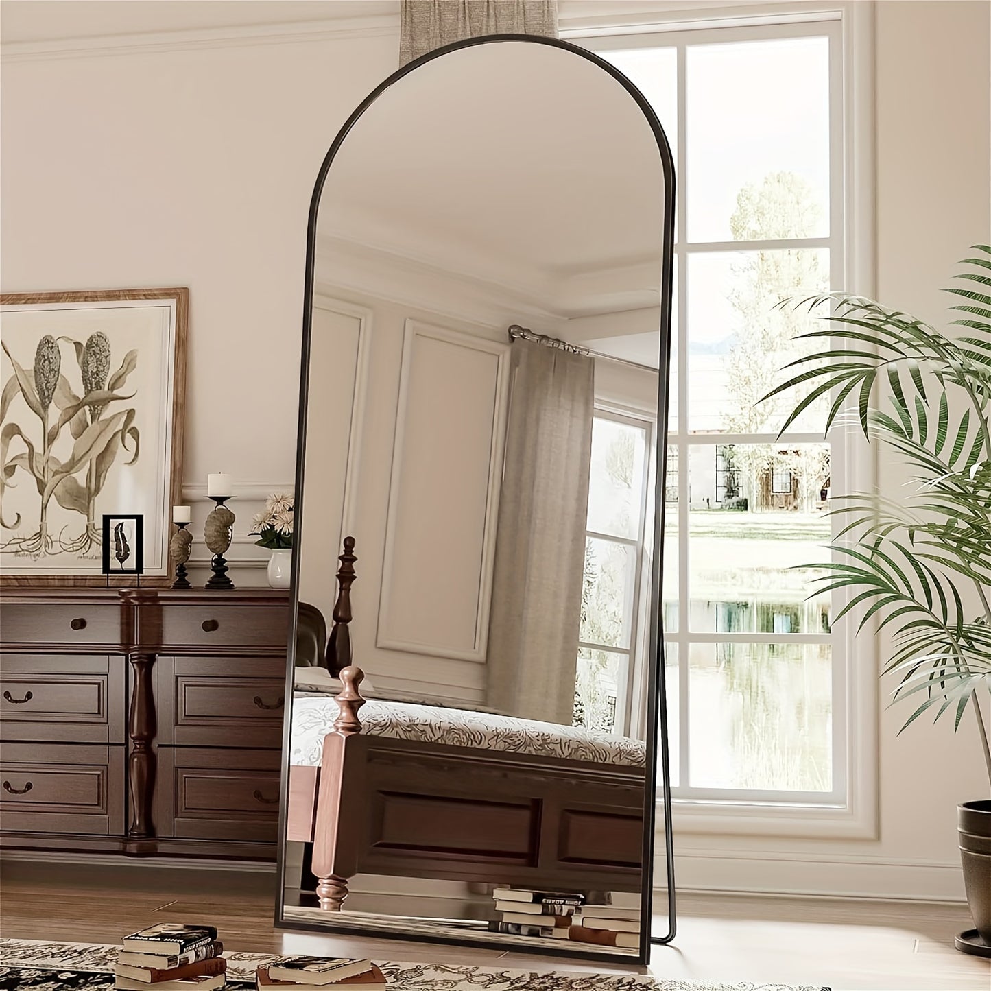 Full-Length Arched Floor Mirror with Shatterproof Glass & Aluminum Alloy Frame - 180x66cm Large Vertical Standing Mirror with Sturdy Base, Full Length Mirror Floor Standing, Mirror Full Length, Stand Full-length Mirror, Large