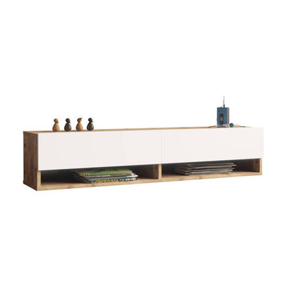 tv-meubel – tv-kast – lowboard – zwevend meubel – hangend tv-meubel – rustiek eiken – met 2 open vakken – MDF melamine coating
