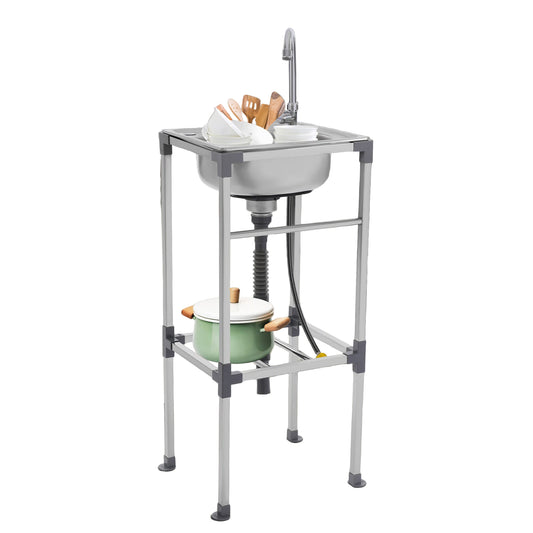 Vrijstaande Spoelbak – RVS Wastafel – Keukenspoelbak – Werkplaats Spoelbak – Bijkeuken Spoelbak – Roestvrij Staal 304 – Inclusief Koudwaterkraan – Grote Capaciteit 42x37x83 cm