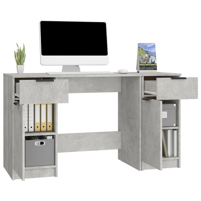 Bureau – Schrijftafel – Werkplekmeubel – Kantoortafel – Betongrijs – Stevig Hardhout – Ruime Opbergruimte