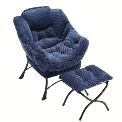 Fauteuil – Relaxstoel – Leesstoel – Loungefauteuil – Armstoel – Velvet Bekleding – Met Metalen Frame – Compact Navyblauw