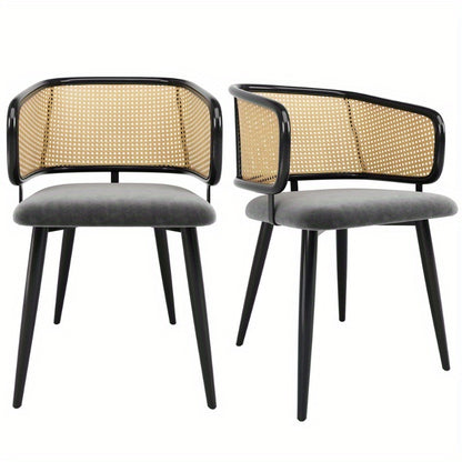 Eetkamerstoel – Stoel – Dining Chair – Keukenstoel – Caféstoel – Set Van 2 Stoelen – Fluwelen Zitting Met Rieten Rugleuning – Stevig Metalen Frame