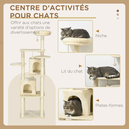 Krabpaal – Kattenboom – Kattenhuis – Krabmeubel – Kattenpaal – 171 cm Hoog – Met 2 Nestjes en 6 Platforms – Natuurlijk Sisal & Hangpompons