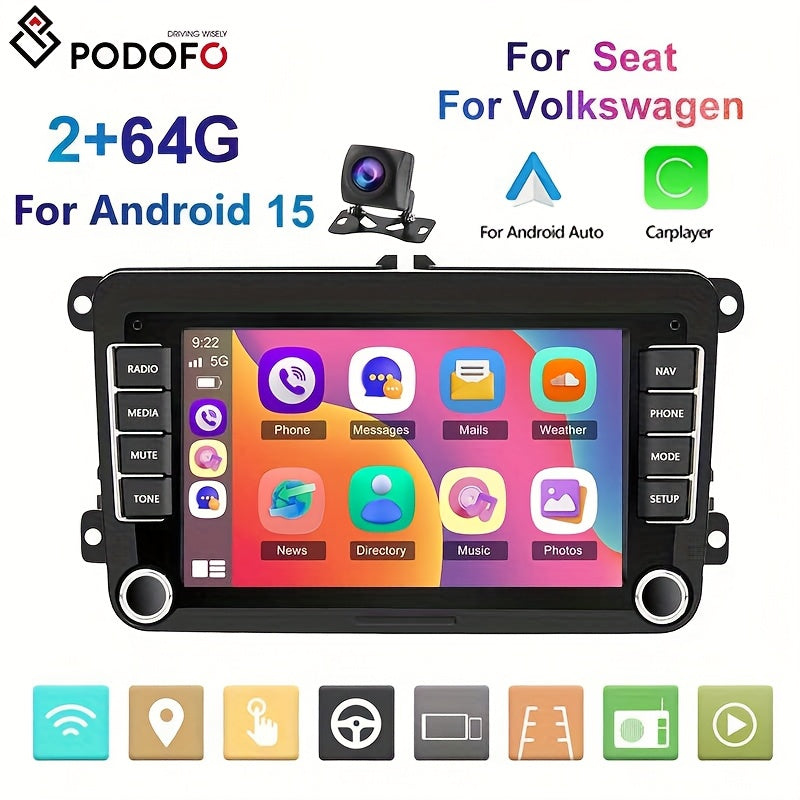 Autoradio – Auto Radio – 2-DIN Radio – Multimedia Speler – GPS Navigatie – 7 Inch Touchscreen – Wireless CarPlay & Android Auto