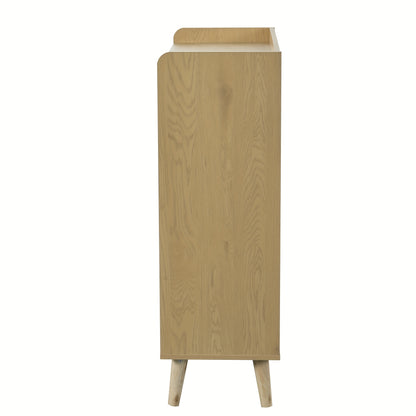 Natural Rattan Shoe Cabinet with Double Doors And Five Shelves for Entryway. with Wooden Handles And Solid Wood Legs. Dimensions: W80/H105/D35cm.