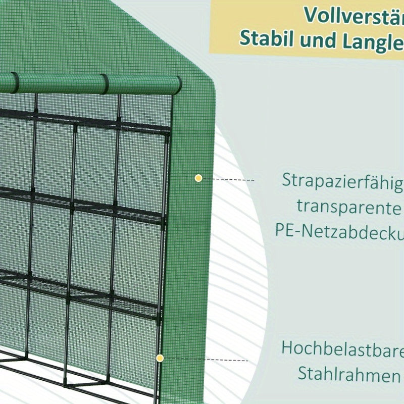 Walk-in Kas – Kweekkas – Serre – Plantenkas – Groentekas – 8 Niveaus – Stalen Frame – UV-bestendige Transparante Hoes – Groen