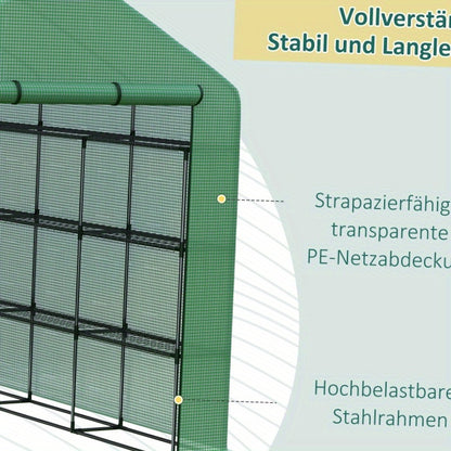 Walk-in Kas – Kweekkas – Serre – Plantenkas – Groentekas – 8 Niveaus – Stalen Frame – UV-bestendige Transparante Hoes – Groen