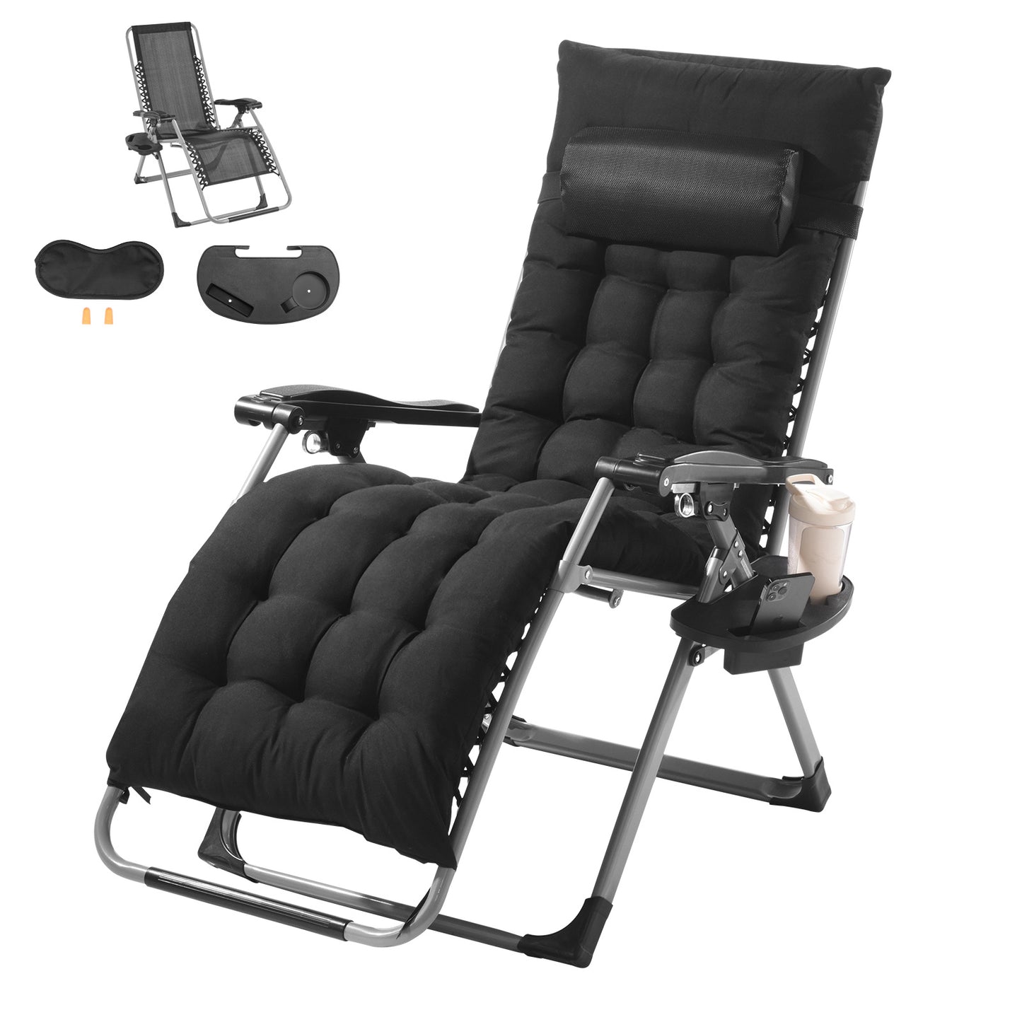 Zero Gravity Relaxstoel – Ligstoel – Loungestoel – Tuinstoel – Relaxfauteuil – Zwart – Verstelbare Ligpositie 90°-170° – Draagkracht 227 kg